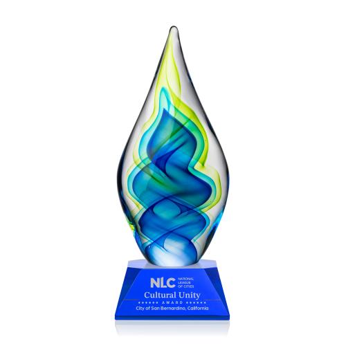 Awards and Plaques - Glass Trophies - Sunnidale Tear Drop on Cahill Blue Glass Trophy