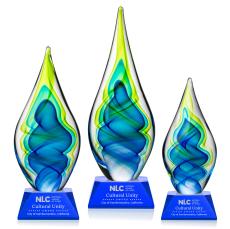 Sunnidale Tear Drop on Cahill Blue Glass Trophy - Art Glass Trophies