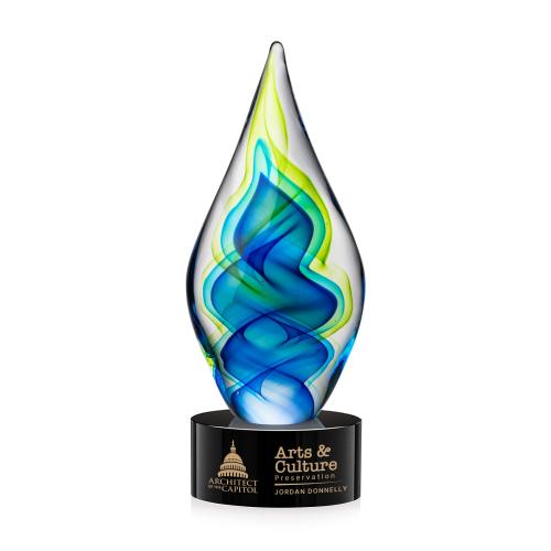 Awards and Plaques - Glass Trophies - Sunnidale Tear Drop on Round Black Glass Trophy