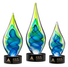 Sunnidale Tear Drop on Round Black Glass Trophy - Art Glass Trophies