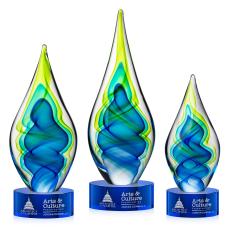 Sunnidale Tear Drop on Round Blue Glass Trophy - Art Glass Trophies