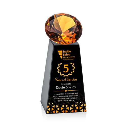 Awards and Plaques - Crystal Trophies - Tall Full Color Black/Amber Crystal Trophy