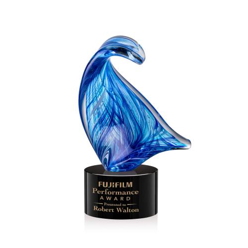 Awards and Plaques - Glass Trophies - Art Glass Trophies - Laguna Unique on Round Black Glass Trophy