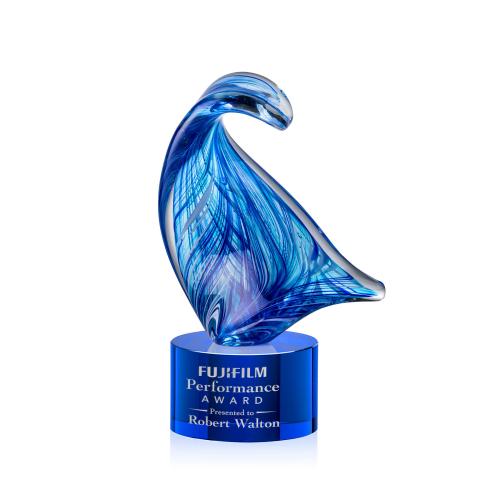 Awards and Plaques - Glass Trophies - Art Glass Trophies - Laguna Unique on Round Blue Glass Trophy
