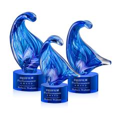 Laguna Unique on Round Blue Glass Trophy - Glass Trophies