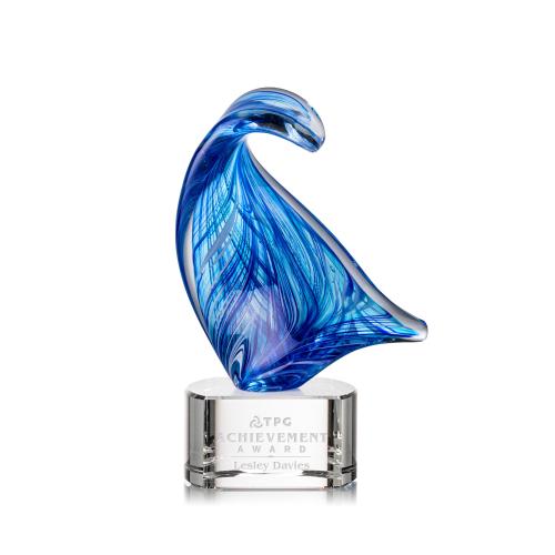 Awards and Plaques - Glass Trophies - Art Glass Trophies - Laguna Unique on Half Round Clear Glass Trophy