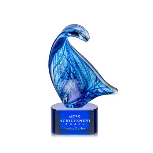 Awards and Plaques - Glass Trophies - Art Glass Trophies - Laguna Unique on Half Round Blue Glass Trophy