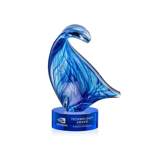 Awards and Plaques - Glass Trophies - Art Glass Trophies - Laguna Unique on Lockwood Blue Glass Trophy