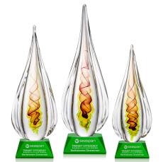 Carterra Tear Drop on Cahill Green Glass Trophy - Art Glass Trophies