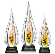 Carterra Tear Drop on Cahill Black Glass Trophy - Art Glass Trophies