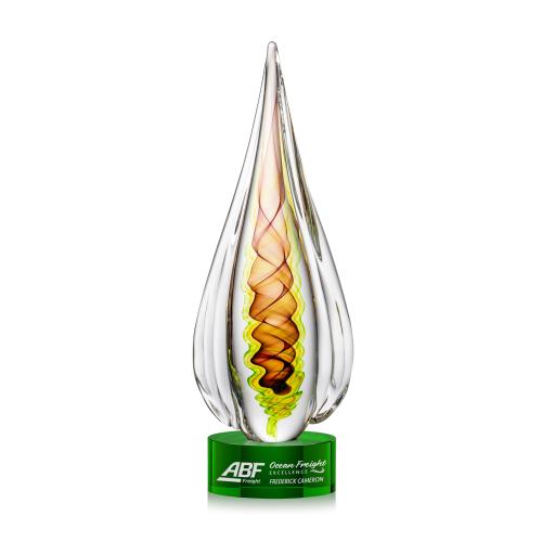 Awards and Plaques - Glass Trophies - Carterra Tear Drop on Round Green Glass Trophy
