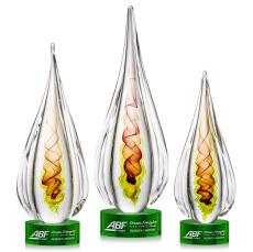 Carterra Tear Drop on Round Green Glass Trophy - Art Glass Trophies