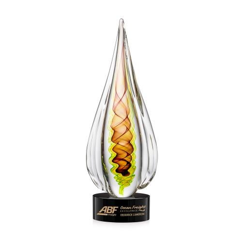 Awards and Plaques - Glass Trophies - Carterra Tear Drop on Round Black Glass Trophy