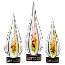 Carterra Tear Drop on Round Black Glass Trophy - Art Glass Trophies