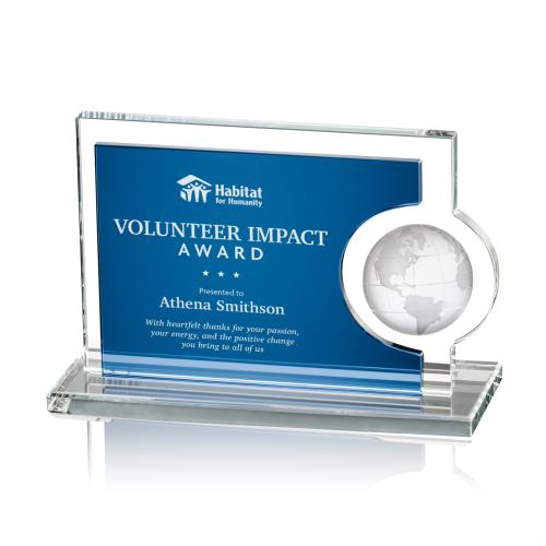 Awards and Plaques - Crystal Trophies - Pacheco Blue Globe Crystal Trophy