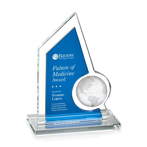 Awards and Plaques - Crystal Trophies - Lopez Globe Blue Peaks Crystal Trophy