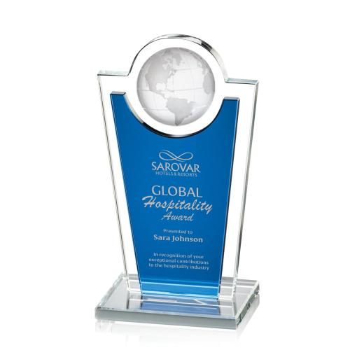Awards and Plaques - Crystal Trophies - Duarte Blue Globe Crystal Trophy