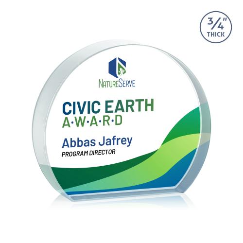 Awards and Plaques - Crystal Trophies - Maren Hemisphere Full Color Clear Circle Crystal Trophy