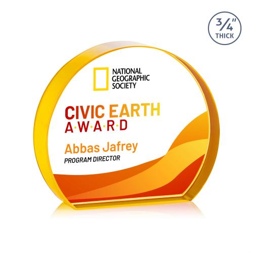 Awards and Plaques - Crystal Trophies - Maren Hemisphere Full Color Gold Circle Crystal Trophy