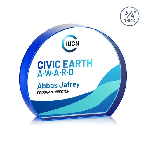 Awards and Plaques - Crystal Trophies - Maren Hemisphere Full Color Blue Circle Crystal Trophy