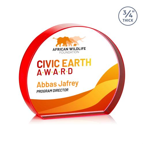 Awards and Plaques - Crystal Trophies - Maren Hemisphere Full Color Red Circle Crystal Trophy
