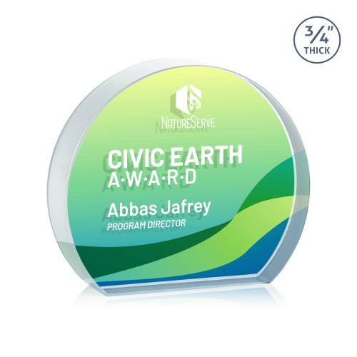 Awards and Plaques - Crystal Trophies - Maren Hemisphere Full Color Dillon Sided Clear Circle Crystal Trophy