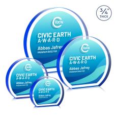 Maren Hemisphere Full Color Dillon Sided Blue Circle Crystal Trophy - Glass Plaques