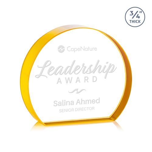 Awards and Plaques - Crystal Trophies - Maren Hemisphere Gold Circle Crystal Trophy