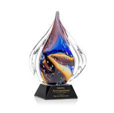 Valentina on Cahill Base Black Tear Drop Glass Trophy - Art Glass Trophies