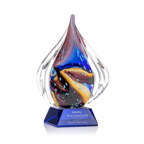 Awards and Plaques - Glass Trophies - Valentina on Cahill Base Blue Tear Drop Glass Trophy