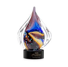 Valentina on Round Base Black Tear Drop Glass Trophy - Art Glass Trophies