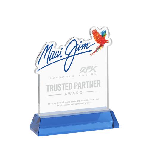 Awards and Plaques - Crystal Trophies - EdgeCraft Square on Hartford Base - Sky Blue (via Ocean)