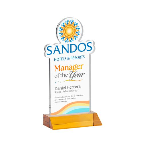 Awards and Plaques - Crystal Trophies - EdgeCraft Rectangle Full Color on Mitered - Amber (via Air)