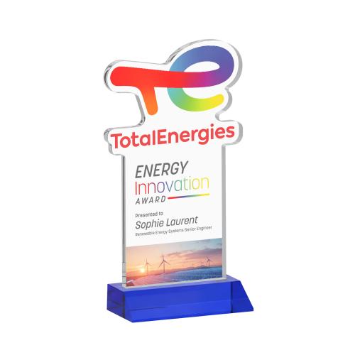 Awards and Plaques - Crystal Trophies - EdgeCraft Rectangle Full Color on Mitered - Blue (via Air)