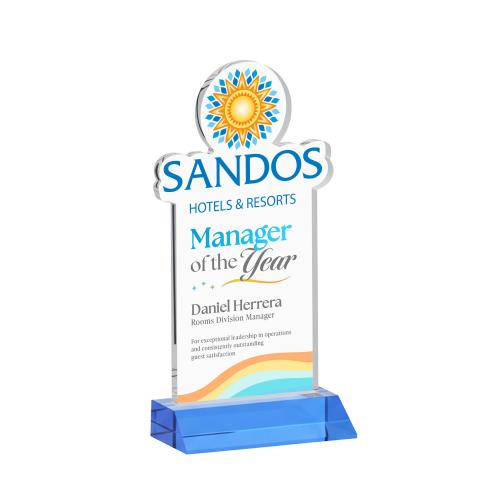 Awards and Plaques - Crystal Trophies - EdgeCraft Rect. Full Color on Mitered - Sky Blue (via Air)