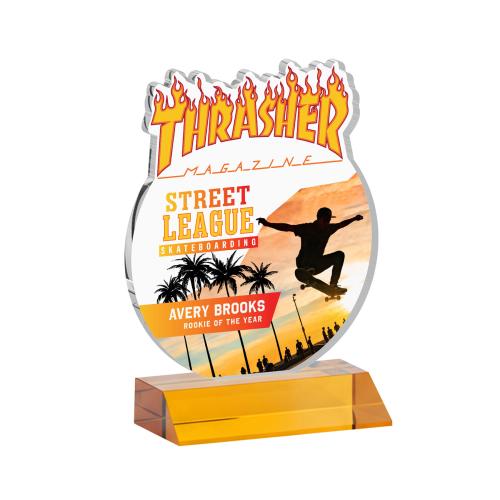 Awards and Plaques - Crystal Trophies - EdgeCraft Round Full Color on Mitered - Amber (via Air)