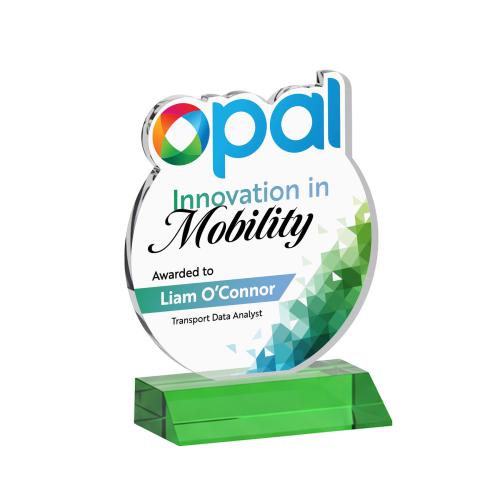 Awards and Plaques - Crystal Trophies - EdgeCraft Round Full Color on Mitered - Green (via Ocean)