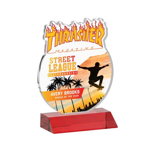Awards and Plaques - Crystal Trophies - EdgeCraft Round Full Color on Mitered - Red (via Ocean)