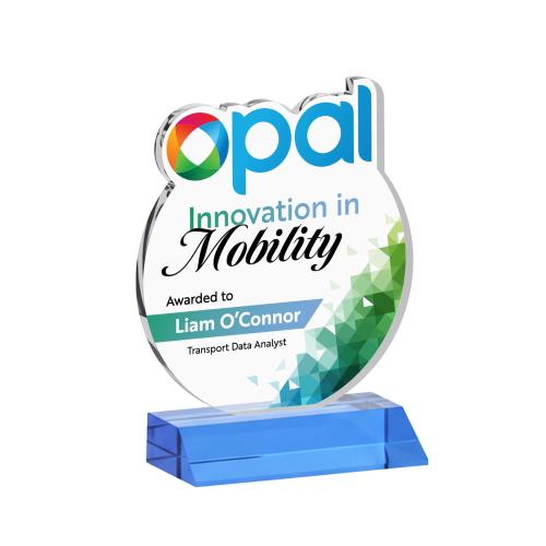 Awards and Plaques - Crystal Trophies - EdgeCraft Round Full Color on Mitered - Sky Blue (Ocean)