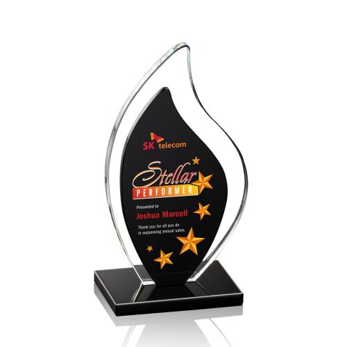 Awards and Plaques - Crystal Trophies - Trejo Full Color Black Flame Crystal Trophy