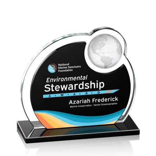 Awards and Plaques - Crystal Trophies - Geiger Full Color Black Globe Crystal Trophy