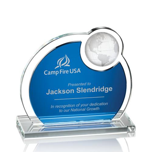 Awards and Plaques - Crystal Trophies - Geiger Blue Globe Crystal Trophy