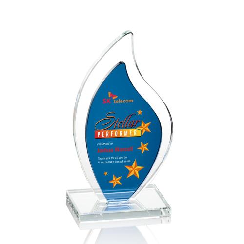 Awards and Plaques - Crystal Trophies - Trejo Full Color Blue Flame Crystal Trophy