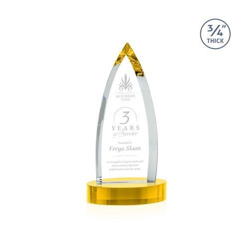 Awards and Plaques - Crystal Trophies - Valdes on Alberton Base Gold Crystal Trophy