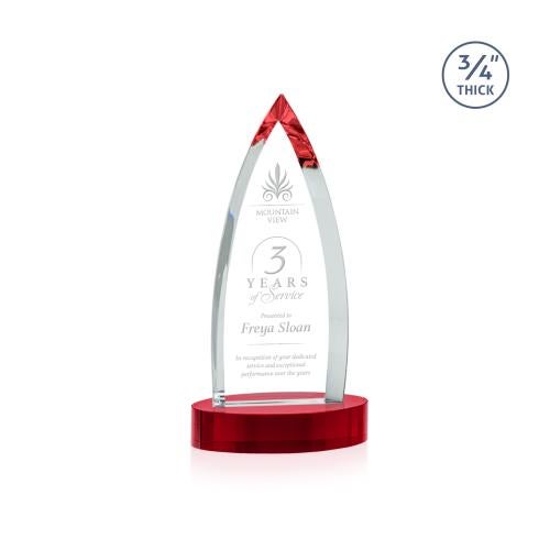 Awards and Plaques - Crystal Trophies - Valdes on Alberton Base Red Crystal Trophy