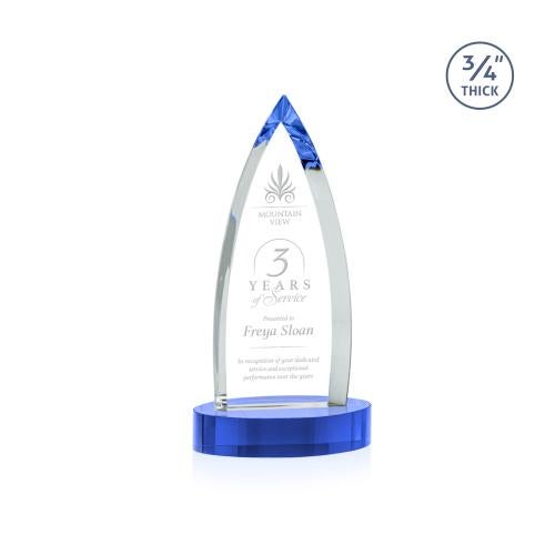 Awards and Plaques - Crystal Trophies - Valdes on Alberton Base Sky Blue Crystal Trophy