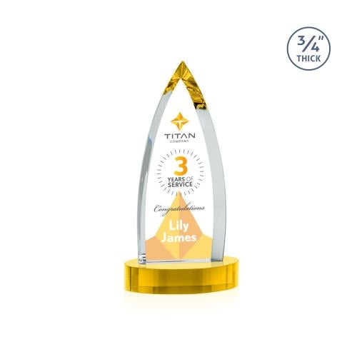 Awards and Plaques - Crystal Trophies - Valdes Full Color on Alberton Base Gold Crystal Trophy