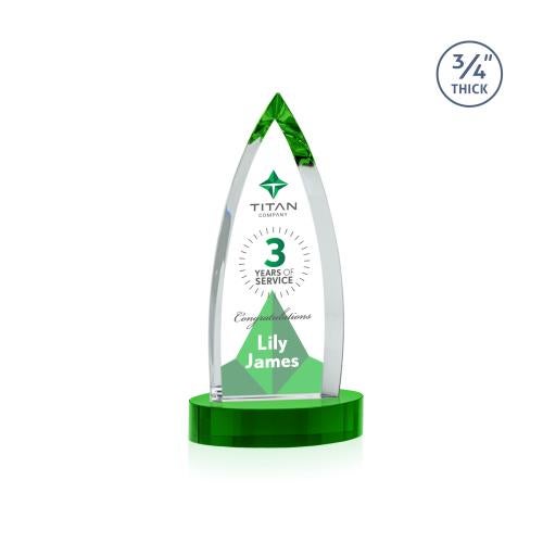 Awards and Plaques - Crystal Trophies - Valdes Full Color on Alberton Base Green Crystal Trophy