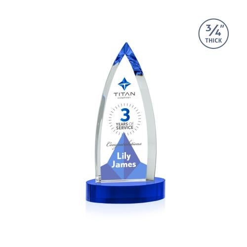 Awards and Plaques - Crystal Trophies - Valdes Full Color on Alberton Base Blue Crystal Trophy