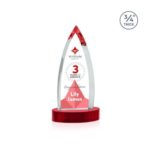 Awards and Plaques - Crystal Trophies - Valdes Full Color on Alberton Base Red Crystal Trophy